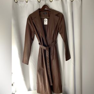 NWOT! Chocolate Brown Long Faux Leather Coat
